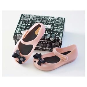 Blush Pink with Black Bow Flats